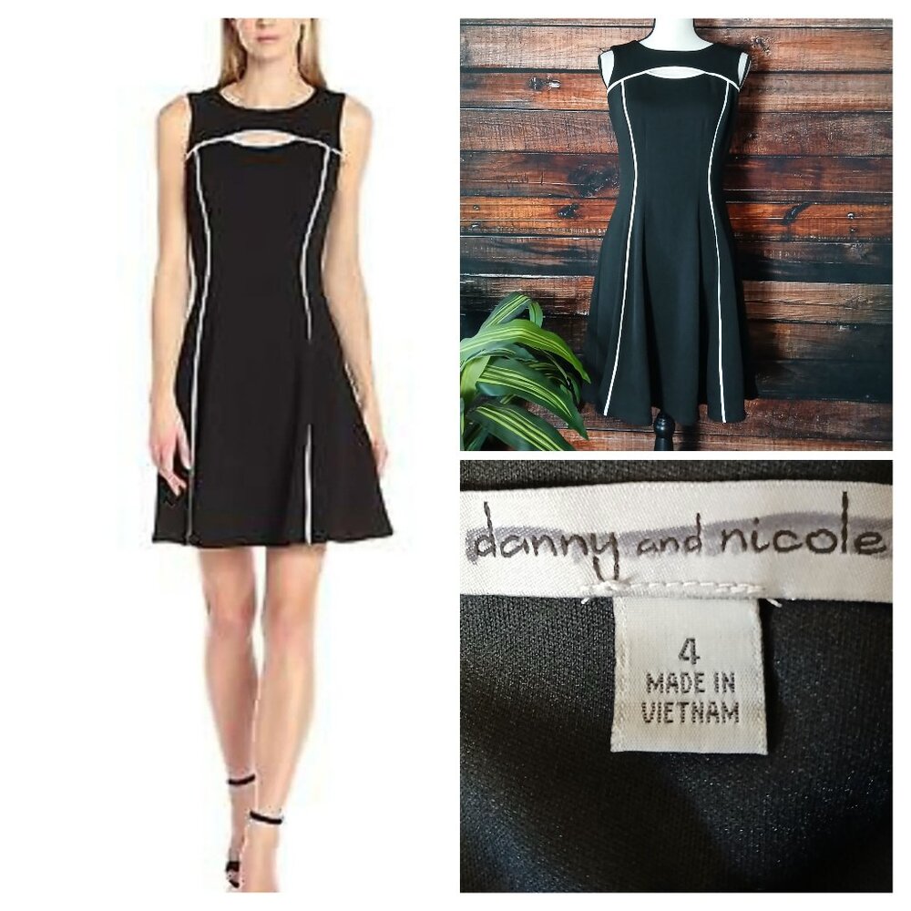 Danny & Nicole Dress 4 Fit And Flare Keyhole Black White Princess Seams